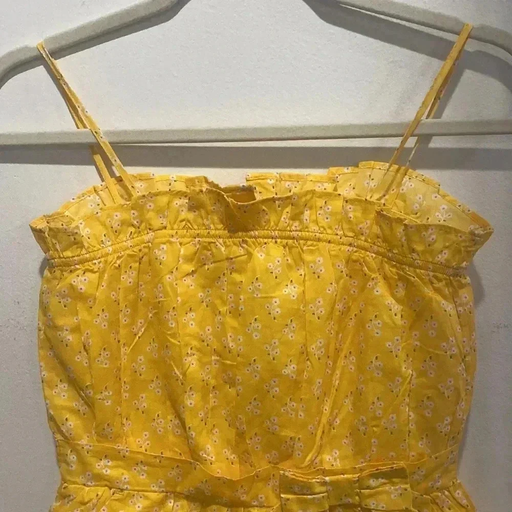 Janie and Jack Yellow Romper with pockets and bow Size 8 NWOT